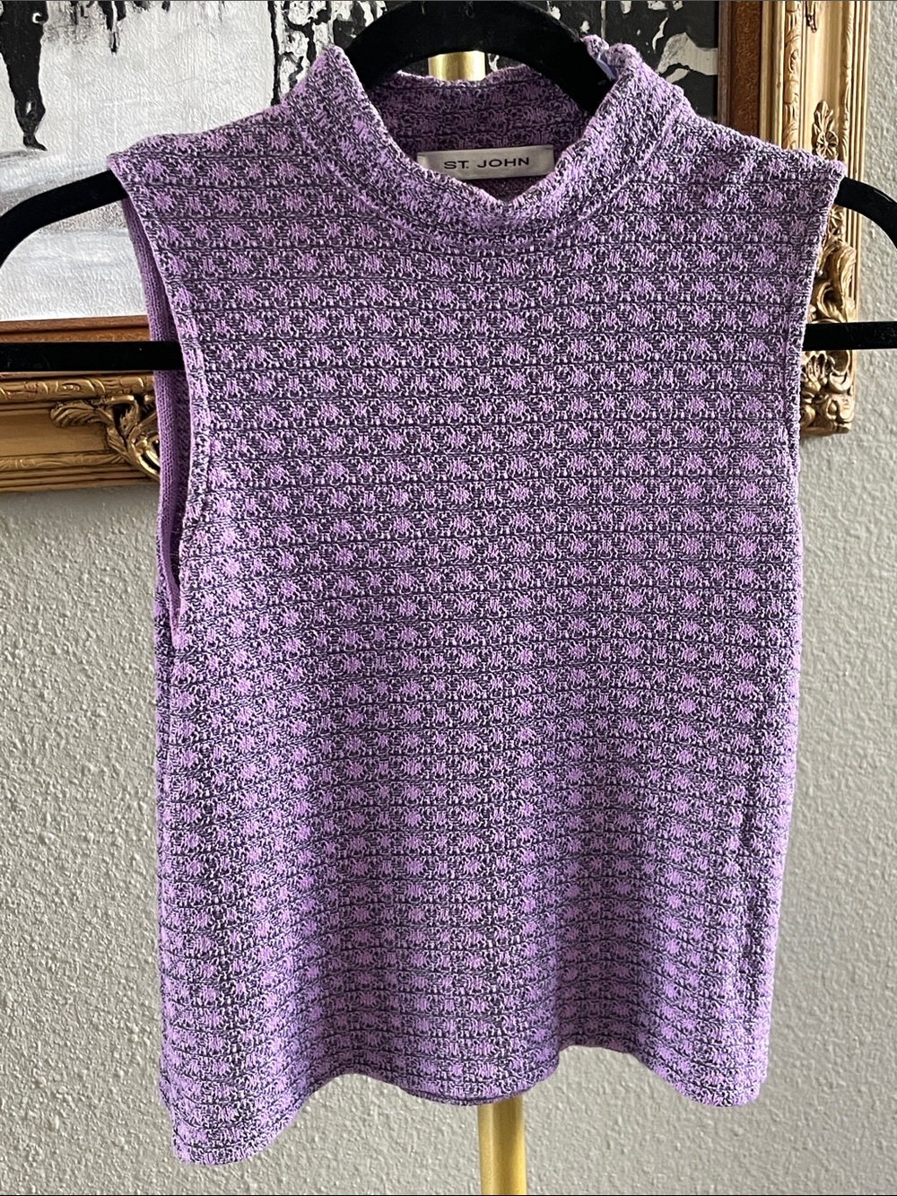 St. John Lavender Textured Sleeveless Mock Neck Tank
